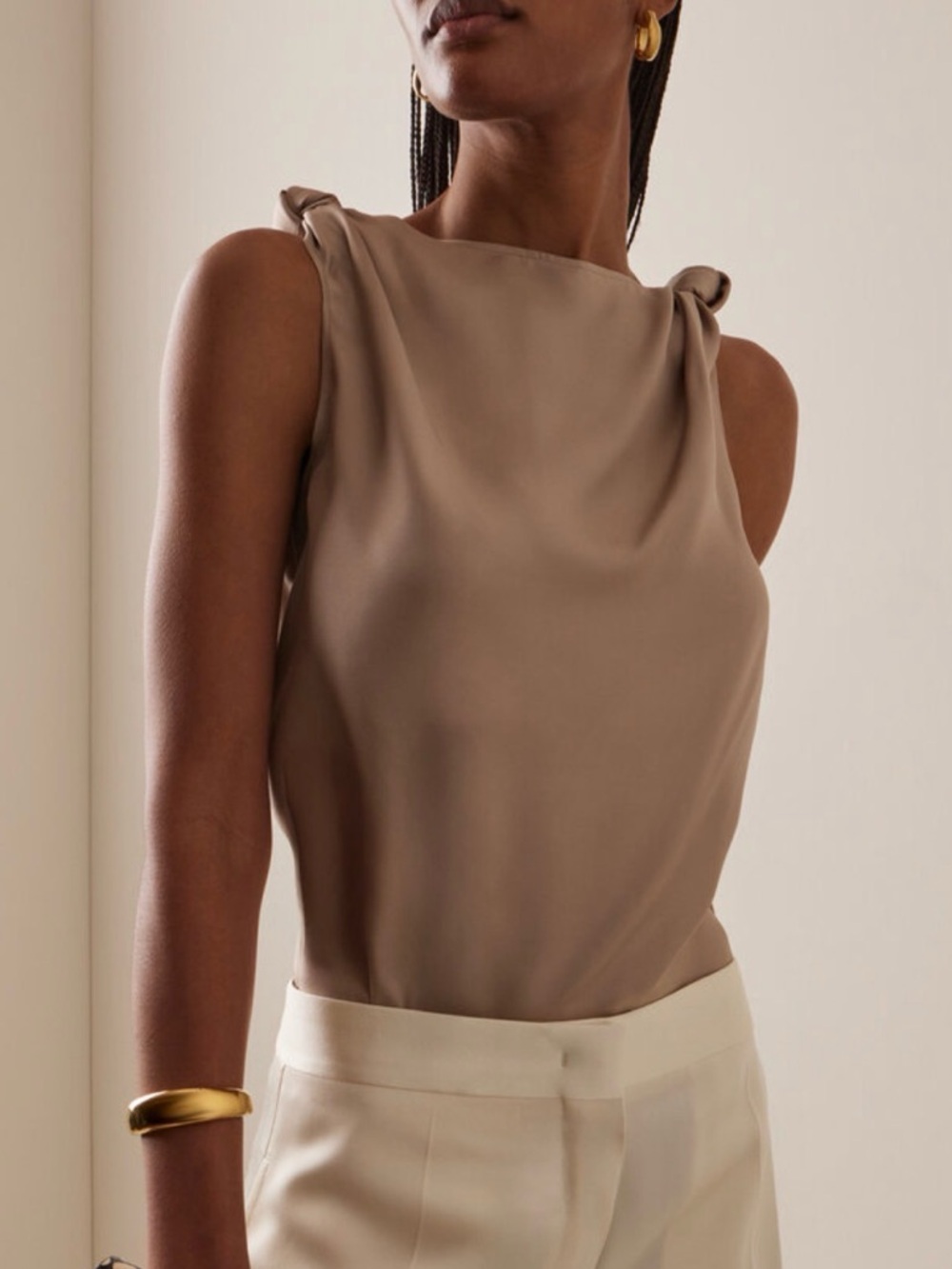 Loulou Studio Taupe Knot-Shoulder Silk Shell Top
